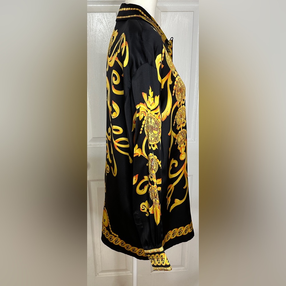 Escada Blouse Rare Vintage Baroque Black Gold Long Sleeve Size 40 8 US 100% Silk - Picture 7 of 15